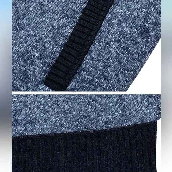 Men's Blue and Black Zip-Up Cardigan Sweater - Picture 5 of 7